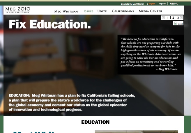 Meg Whitman landing page on education Meg Whitman landing page on education