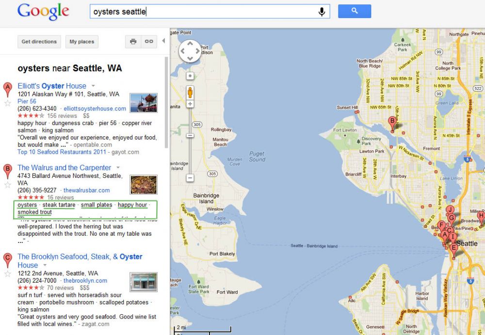 Google Maps Oyster Search