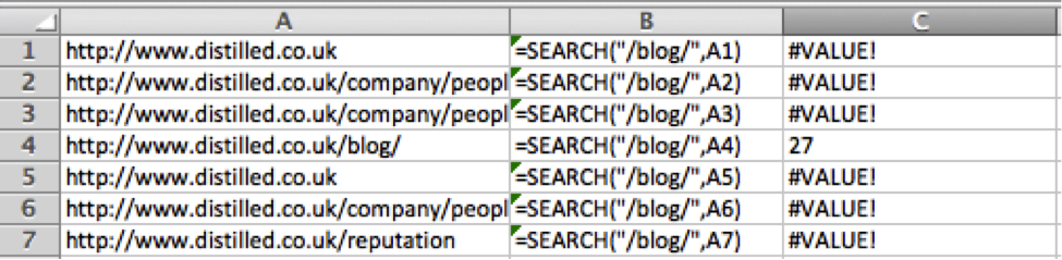 Excel SEARCH function at work