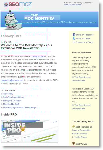 SEOmoz newsletter