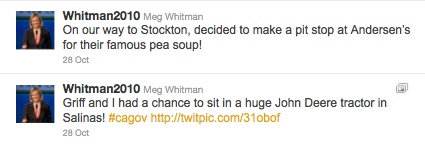 Whitman's tweets attempting to connect with californians Whitman's tweets attempting to connect with californians