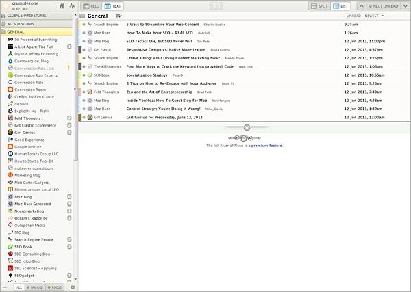 NewsBlur Main Screen