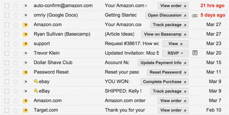 inbox with marked up emails
