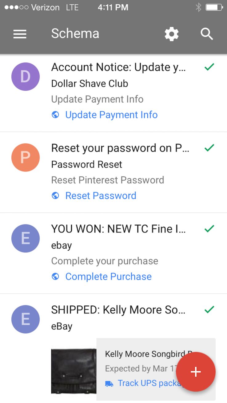 Google Inbox app schema markup