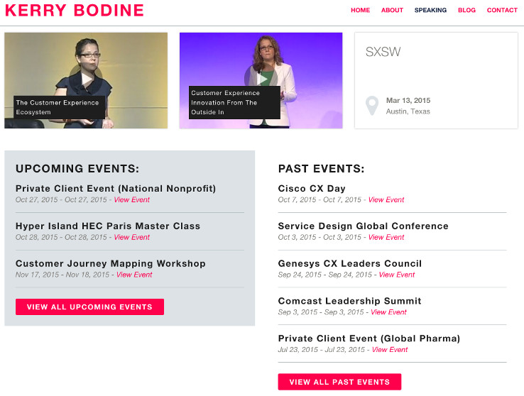 Kerry Bodine's site shows video and past and upcoming speaking gigs