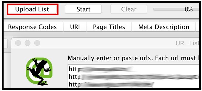 Uploading a list into Screaming Frog