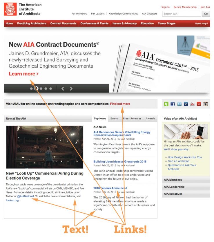 Screenshot of a site where text and links are easily distinguished